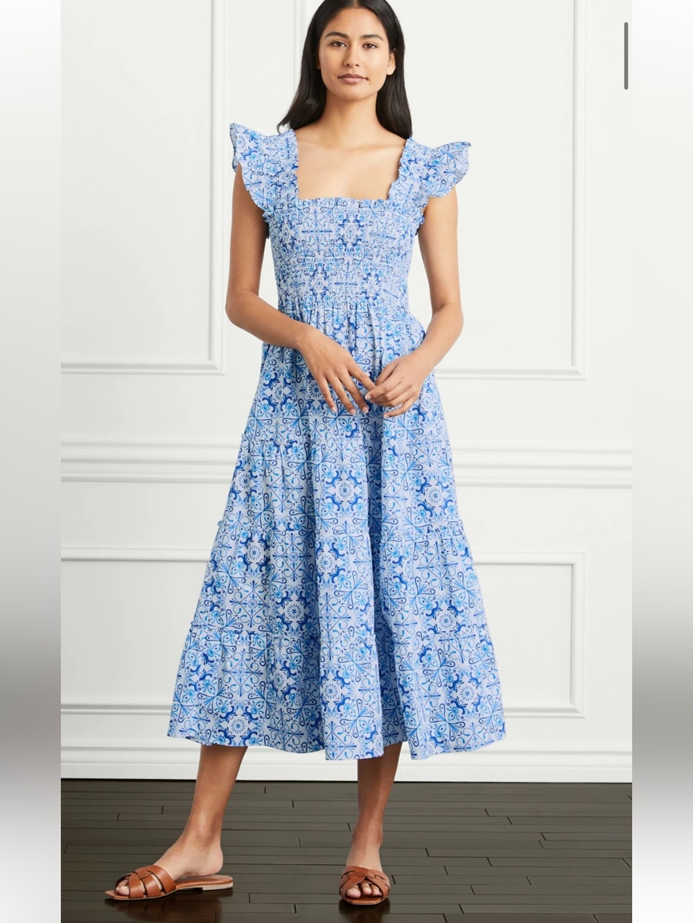 Hill House Blue & White Smocked Tiered Maxi Dress - Picture 2 of 6
